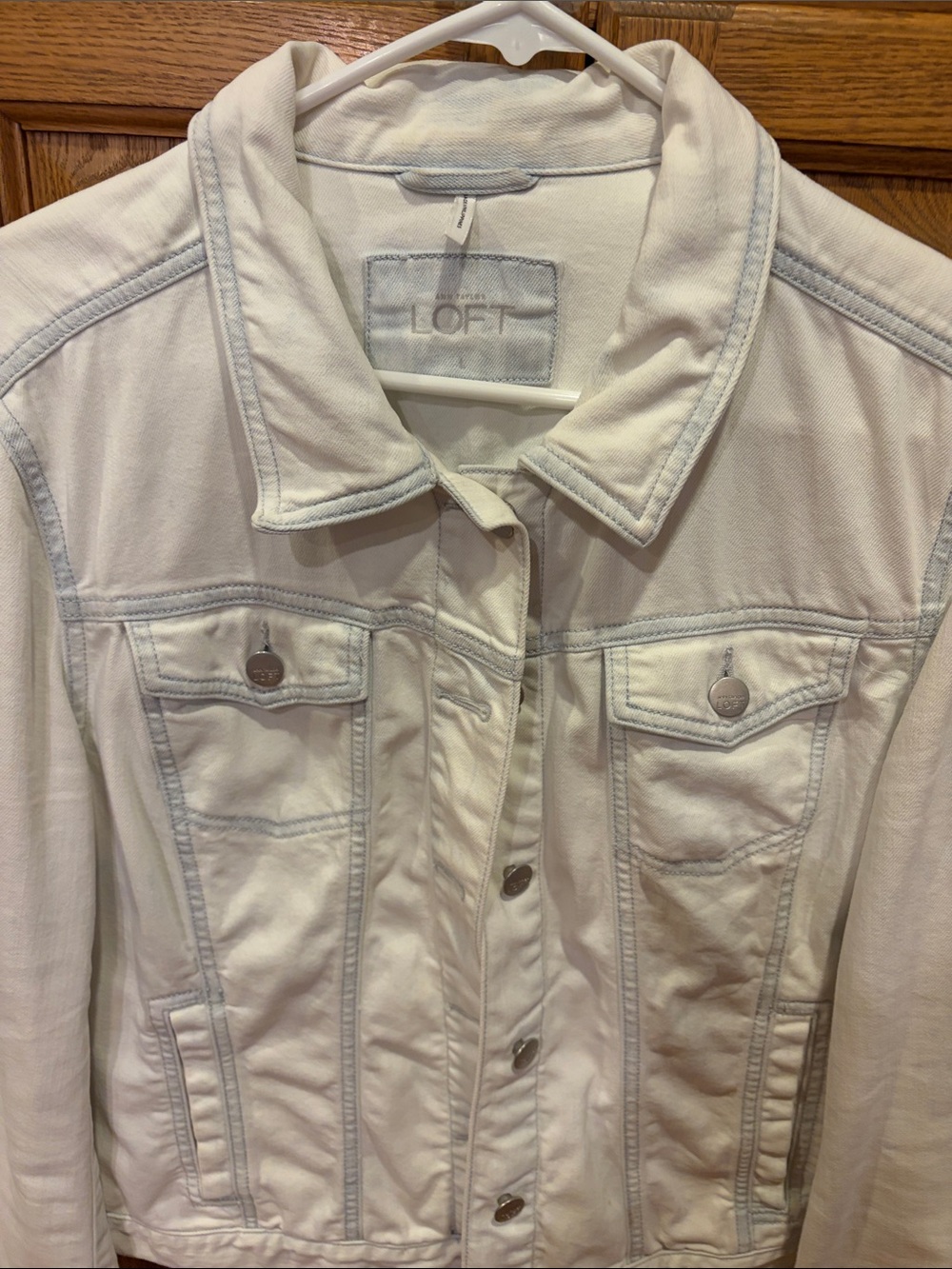 LOFT Off-White Denim Jacket with Contrast Topstitching
